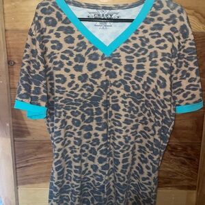 Crazy Train Leopard Print Top with Teal Details